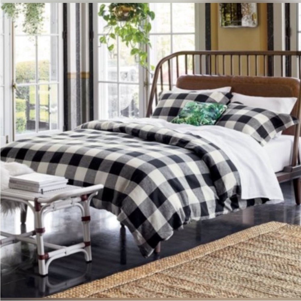 CB2 Buffalo Check Plaid Linen Duvet Cover - Full/Queen - New